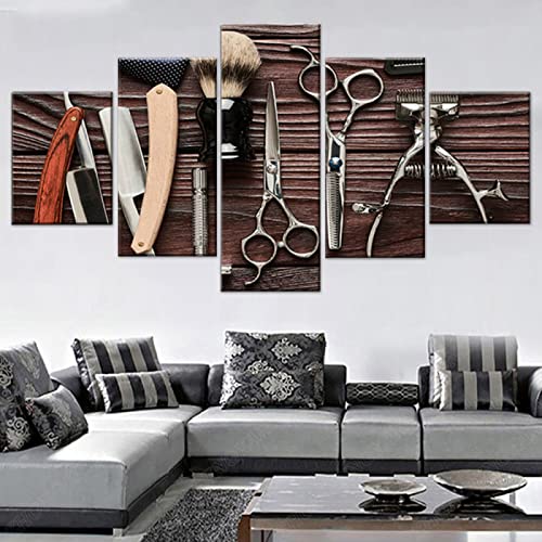 VEYEBZ 5 Stück Leinwandgemälde Wandkunst Friseur -Friseur -Spiegelplakat HD Bild 5 Teiliges Leinwand Drucke 100×50cm Mit Rahmen Modulare Wandmalerei Abstraktes Poster Zimmer Dekoration Geschenk von VEYEBZ