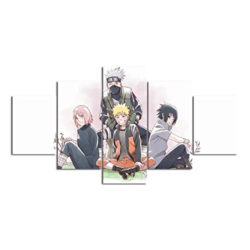 VEYEBZ 5 Stück Leinwandgemälde Wandkunst Kakashi,Naruto,Sasuke,Sakura HD Bild 5 Teiliges Leinwand Drucke 100×50cm Mit Rahmen Modulare Wandmalerei Abstraktes Poster Zimmer Dekoration Geschenk von VEYEBZ