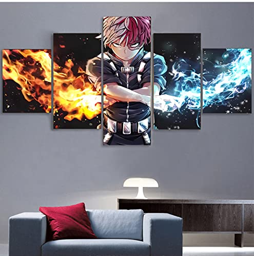 VEYEBZ 5 Stück Leinwandgemälde Wandkunst Meine Heldakademie,Todoroki Shoto Hd Bild 5 Teiliges Leinwand Drucke 100×50cm Mit Rahmen Modulare Wandmalerei Abstraktes Poster Zimmer Dekoration Geschenk von VEYEBZ