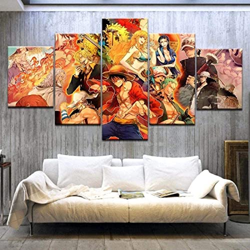 VEYEBZ 5 Stück Leinwandgemälde Wandkunst Monkey·D·Luffy,One Piece HD Bild 5 Teiliges Leinwand Drucke 150×80cm Mit Rahmen Modulare Wandmalerei Abstraktes Poster Zimmer Dekoration Geschenk von VEYEBZ