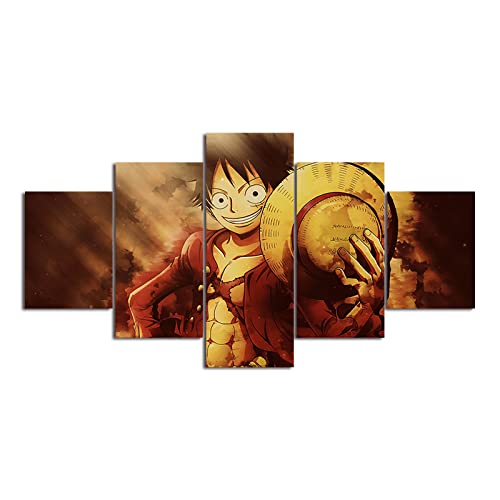 VEYEBZ 5 Stück Leinwandgemälde Wandkunst Monkey·D·Luffy,One Piece HD Bild 5 Teiliges Leinwand Drucke 150×80cm Mit Rahmen Modulare Wandmalerei Abstraktes Poster Zimmer Dekoration Geschenk von VEYEBZ