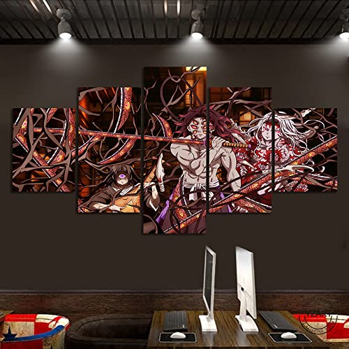 VEYEBZ 5 Stück Leinwandgemälde Wandkunst Nakime,Kokushibo,Demon Slayer Hd Bild 5 Teiliges Leinwand Drucke 75×40cm Mit Rahmen Modulare Wandmalerei Abstraktes Poster Zimmer Dekoration Geschenk von VEYEBZ