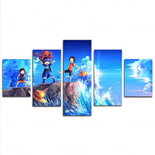 VEYEBZ 5 Stück Leinwandgemälde Wandkunst One Piece,Luffy Sabo Ace HD Bild 5 Teiliges Leinwand Drucke 100×50cm Mit Rahmen Modulare Wandmalerei Abstraktes Poster Zimmer Dekoration Geschenk von VEYEBZ