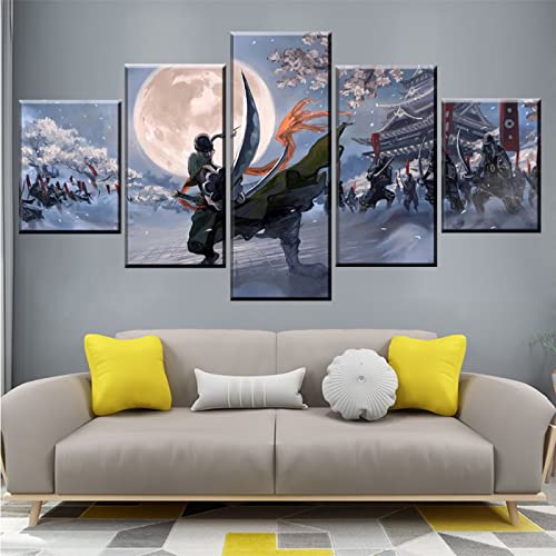VEYEBZ 5 Stück Leinwandgemälde Wandkunst One Piece,Roronoa Zoro HD Bild 5 Teiliges Leinwand Drucke 150×80cm Mit Rahmen Modulare Wandmalerei Abstraktes Poster Zimmer Dekoration Geschenk von VEYEBZ