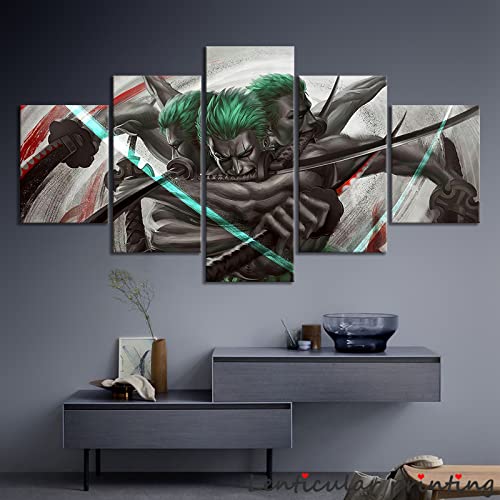 VEYEBZ 5 Stück Leinwandgemälde Wandkunst Roronoa Zoro,One Piece HD Bild 5 Teiliges Leinwand Drucke 150×80cm Mit Rahmen Modulare Wandmalerei Abstraktes Poster Zimmer Dekoration Geschenk von VEYEBZ