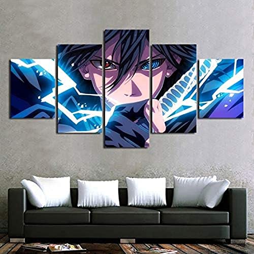 VEYEBZ 5 Stück Leinwandgemälde Wandkunst Sasuke Uchiha HD Bild 5 Teiliges Leinwand Drucke 150×80cm Mit Rahmen Modulare Wandmalerei Abstraktes Poster Zimmer Dekoration Geschenk von VEYEBZ