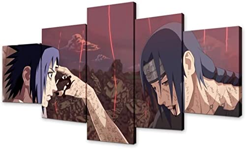 VEYEBZ 5 Stück Leinwandgemälde Wandkunst Uchiha Itachi Vs Sasuke HD Bild 5 Teiliges Leinwand Drucke 100×50cm Mit Rahmen Modulare Wandmalerei Abstraktes Poster Zimmer Dekoration Geschenk von VEYEBZ