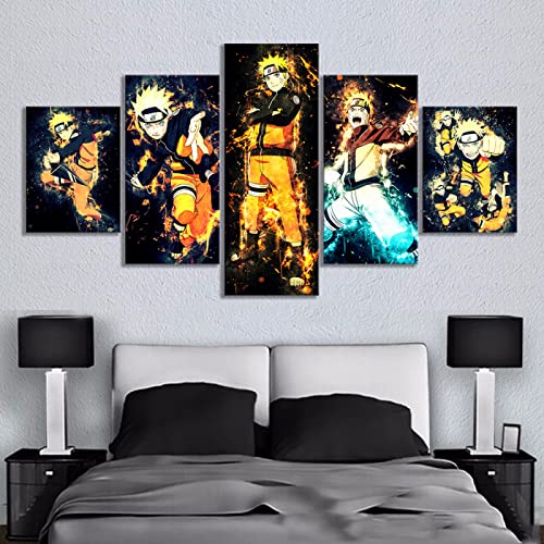 VEYEBZ 5 Stück Leinwandgemälde Wandkunst Uzumaki Naruto HD Bild 5 Teiliges Leinwand Drucke 150×80cm Mit Rahmen Modulare Wandmalerei Abstraktes Poster Zimmer Dekoration Geschenk von VEYEBZ