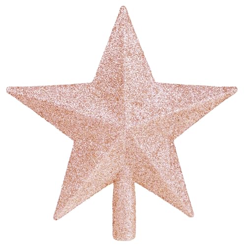 VEYLIN Weihnachtsbaumspitze 20cm Stern aus Kunststoff - Weiße Version mit Glitzer-Pulver Christbaum Spitze mit Sternform für Jede Baumspitze-Weihnachtsstern bruchsicher (roségold) von VEYLIN