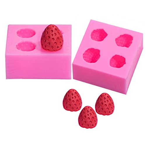 3D Erdbeerform, VÉZAAR 4 Mulden Silikonform DIY-Formen für Fondant, Schokolade, Süßigkeiten, Eiswürfel, Cupcakes, Zuckerbasteldekoration, Kerze, Seifenherstellung, 2 Stück von VÉZAAR