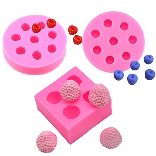 Schokolade Silikonform Eisformen 3er Set 3D Erdbeere, Himbeere, Blaubeere VÉZAAR Backform für Eiswürfel, Bonbon, Kuchen, Gelee, Pudding, handgemachte Seife von VÉZAAR