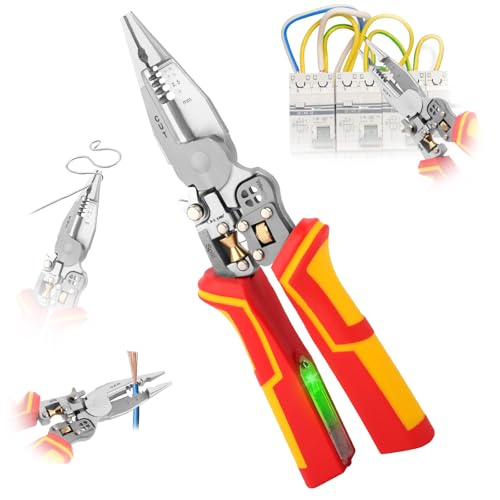 Abisolierzange, 9 in 1 Multifunktionale Abisolierzangen, Zange Elektriker mit Strommessfunktion, Abisolierzange für Kabel und Leitungen, Multifunktionszange für Abisolieren, Wickeln, Spalten von VFANDV