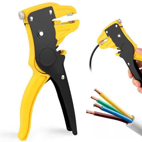 Abisolierzange und Schneidzange, 2-in-1 Abisolierwerkzeug, Verstellbares Wire Stripper (0,2 mm² - 6,0 mm²), Automatische Abisolierzange für Drähte und Kabel, Elektronische und Kfz-Reparatur (Gelb) von VFANDV