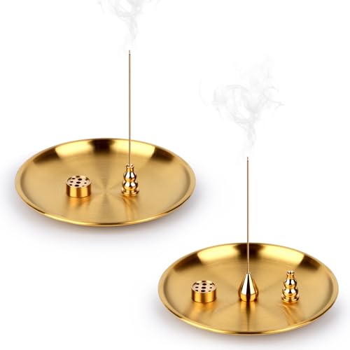 VFANDV 2 Stück Räucherstäbchen Halter, 3-in-1 & 4-in-1 Räucherstäbchenhalter Messing-Räucherstäbchenbrenner mit Aschefänger Incense Holder Räucherstäbchen Halterung für Deko Wohnzimmer Yoga Zubehör von VFANDV