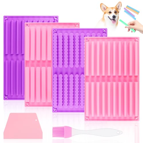 VFANDV 4 Stück Backmatte Hundekekse, 20 Riegel Silikonform Hundeleckerli, Silikon Backmatte Hundekekse, Backform Müsli Riegel, mit Teigspatel und Bürsten, für Selbstgemachte Hundesnacks Snacks von VFANDV