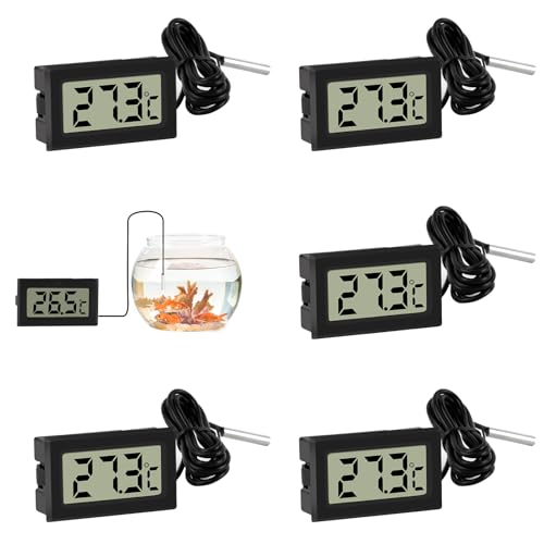 VFANDV Aquarium Thermometer Digital 5 Stück, Temperatursensor Wasserdicht mit 1m Kabel und Externer Sonde LCD Thermometer Temperaturüberwachung für Kühlschrank Gefrierschrank Aquarium von VFANDV