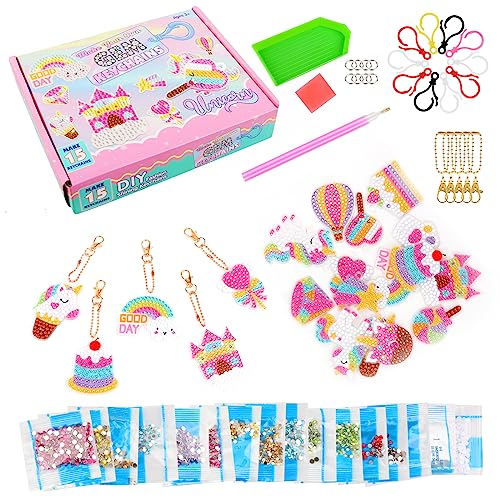 VFANDV Diamond Painting Kinder, 15 Stück Diamond Painting Children's Set DIY Diamond Painting kKinder Mädchen 5D Diamond Painting Key Einhorn Geschenke für Mädchen Geschenk 5-12 Jahre von VFANDV