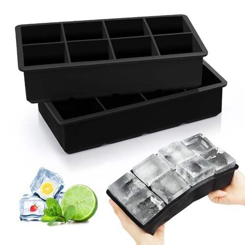 VFANDV Eiswürfelform, 2 Stück 16 Fach, Silikon, Schwarz, Groß, Wiederverwendbar, Eiswürfelbehälter für Babybrei, Cocktail, Whiskey, Obst von VFANDV