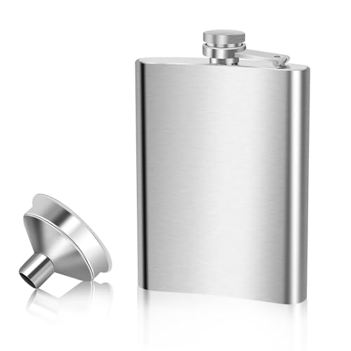 VFANDV Flachmann Edelstahl 1 Stück, 8oz/220 ml Flachmann mit Trichter Set Tragbare Flachmänner Klein Auslaufsicher Hip Flask für Whiskey Rum Wodka Geeignet für Wandern und Party von VFANDV