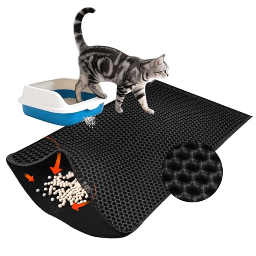 VFANDV Katzenklo Matte, Groß 90X60 CM Katzenmatte, Waben Design Katzenmatte Katzenklo, Katzenstreu Matte Wasserdicht und Rutschfeste, Leicht zu reinigen, Schwarz von VFANDV