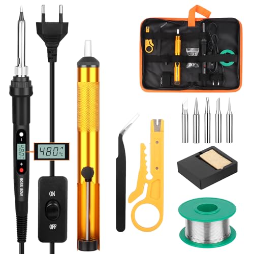 VFANDV Lötkolben Set, 80W 180-520°C Lötkolben mit Ein/Aus Schalter LCD Einstellbar Temperatur Soldering Iron, Mini Lötkolben Lötkolben Lötset für Elektrische Arbeiten - Lötgerät von VFANDV