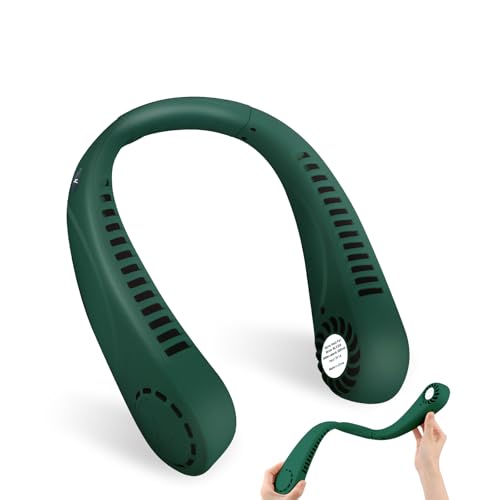 VFANDV Nackenventilator, 3000mAh Hängender Halsventilator Tragbarer Persönliche Halsventilatoren USB Wiederaufladbarer Nackenlüfter 5 Geschwindigkeiten LED Neck Fan mit 360° Einstellbarer (grün) von VFANDV