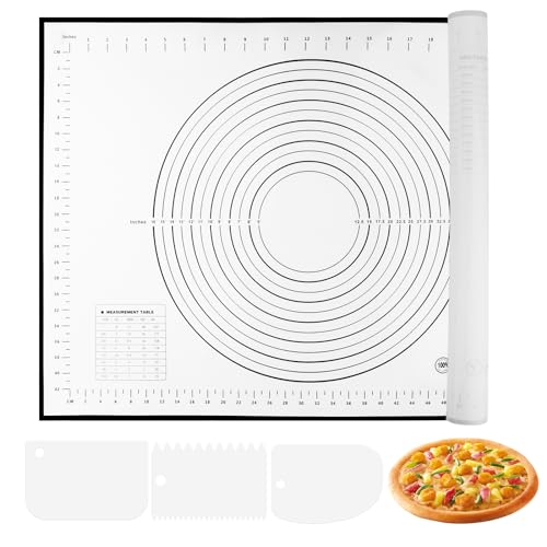 VFANDV Silikon Backmatte, 70 x 50 cm Backunterlage Silikon, Backpapier Arbeitsmatte mit Messung, Rutschfeste Backunterlage Antihafte Backmatte mit Teigschneider für Plätzchen, Pizza Teig (Schwarz) von VFANDV