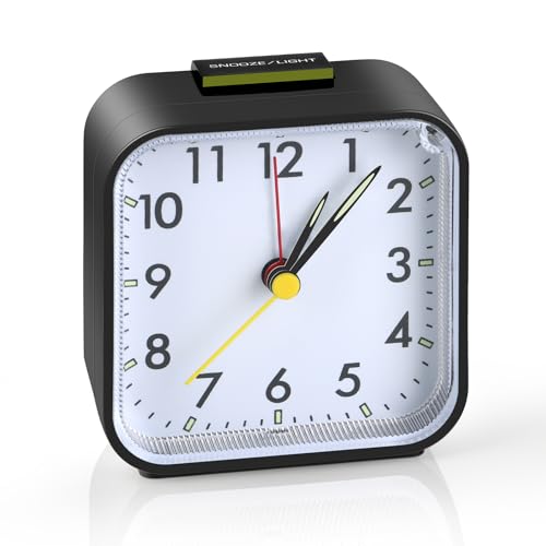 VFANDV Wecker Analog, Quarzwecker mit Lauter Alarm Nachtlicht Schlummerfunktion Batteriebetrieben Wecker Analog Ohne Ticken Tragbarer Reisewecker Wecker für Schlafzimmer Büro (Schwarz) von VFANDV