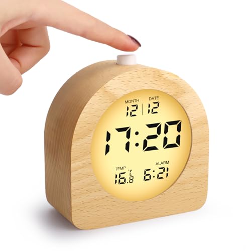 VFANDV Wecker Digital, Uhr Tischuhr Batteriebetrieben Wecker Holz Digital mit LCD Temperaturanzeige Datumsanzeige und Schlummerfunktion Alarm Clock für Schlafzimmer Schreibtisch Reisen von VFANDV