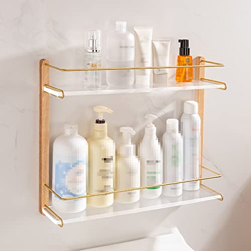 VFBCRDSJ Duschablage Massivholz Erhöhte Badezimmerregale Kein Stanzen Acryl Wandmontierter Duschaufbewahrungshalter Handtuchregal Shampoo Duschgel Organizer Regal Küchenregale/40Cm 2 Layers von VFBCRDSJ