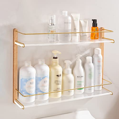 VFBCRDSJ Duschablage Massivholz Erhöhte Badezimmerregale Kein Stanzen Acryl Wandmontierter Duschaufbewahrungshalter Handtuchregal Shampoo Duschgel Organizer Regal Küchenregale/50Cm 2 Layers von VFBCRDSJ