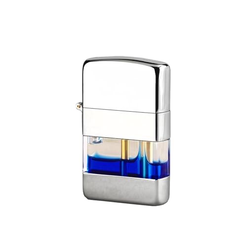 Winddichtes Metallfeuerzeug, klassisches wiederaufladbares Kerosin-Brennfeuerzeug, transparenter Kraftstofftank sichtbar, Kerze, Reisegeschenk for Männer (Kraftstoff nicht im Lieferumfang enthalten)(S von VFBVNJBJ