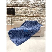 Baby Blue Rex Kaninchen Pelz Decke, Überwurf Luxus Handgemachte Echte Echtfell Decke von VFCfurs