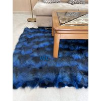 Blau-Schwarzer Waschbär Pelz Teppich, Handgemachter Luxus Echt Decke, Echte Decke von VFCfurs