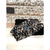 Schwarz Bronze Fuchs Pelz Decke, Überwurf Luxus Handgemachte Echte Echtpelz Decke von VFCfurs