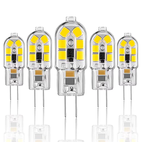 VFDC G4 LED Lampen, G4 LED 12V Birnen, Kaltes Weiß 6500K, 2W LED G4 Glühbirne, Ersatz für 20W Halogenlampen, 200LM, Kein Flackern Nicht Dimmbar, 5er Pack von VFDC