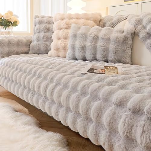 VFDC Kaninchen Plüsch Sofa Überzug, Sofabezug L Form 1/2/3/4 Sitzer, Couch Überzug Weiche Pflegeleicht, Sofaschoner rutschfest Kratzfest Hund Katze, Hellgrau, Geteilter Liegesessel 120×180cm von VFDC