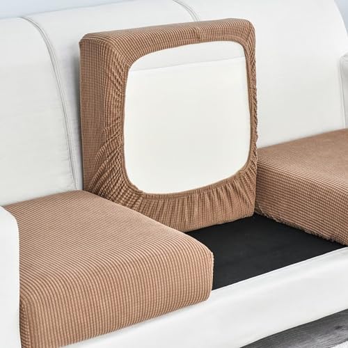 VFDC Sofa Überzug, Stretch Sofaschoner, rutschfest Couch Überzug, Granulat Tartan Sofabezug, Hoch Elastischer Sofa Cover, Braun 2, 1-Sitzer von VFDC