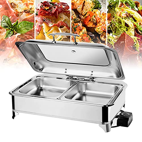 9L Speisenwärmer Chafing Dish, Chafing Dish Elektrisch mit Sichtbarem Glasdeckel, Wärmebehälter Speisewärmer für Catering Buffet und Party(Size:two grids) von VFDZ