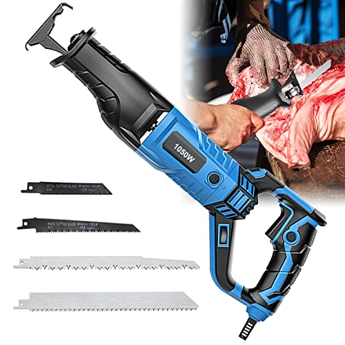 Fleischersäge Knochensäge Metzger Elektrisch für Kommerzielle Haushalt, Edelstahl Elektrische Fleisch-Säbelsägen Variable Geschwindigkeit (Blau, 1050W) von VFDZ