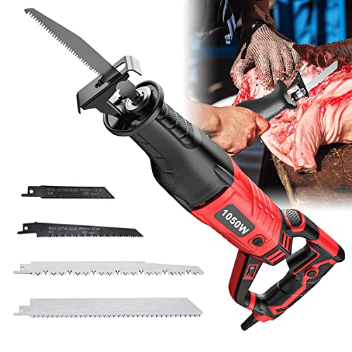 Fleischersäge Knochensäge Metzger Elektrisch für Kommerzielle Haushalt, Edelstahl Elektrische Fleisch-Säbelsägen Variable Geschwindigkeit (Rot, 1050W) von VFDZ