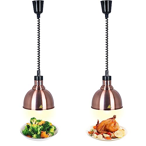 Lebensmittel Wärmelampe, Kommerzielle Speisenwärmer Lampe, 250W Wärmelampe für Speisen, Buffet Heizlampe Einziehbares Hängende für Buffets und Küche Esszimmer(B-25cm, 2 Stück) von VFDZ