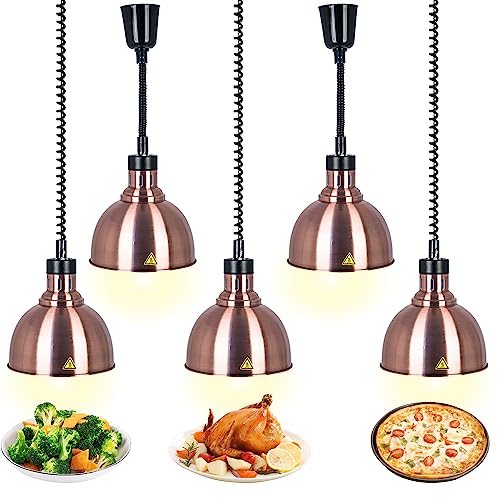 Lebensmittel Wärmelampe, Kommerzielle Speisenwärmer Lampe, 250W Wärmelampe für Speisen, Buffet Heizlampe Einziehbares Hängende für Buffets und Küche Esszimmer(B-25cm, 5 Stück) von VFDZ