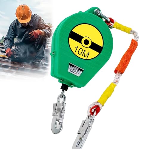 VFDZ Höhensicherungsgerät Absturzsicherung, 3-20m Absturzsicherung Dachdecker 150kg, Auffanggerät mit CE-Zertifizierung für Arbeiten in Großen Höhen(Grün,7m) von VFDZ