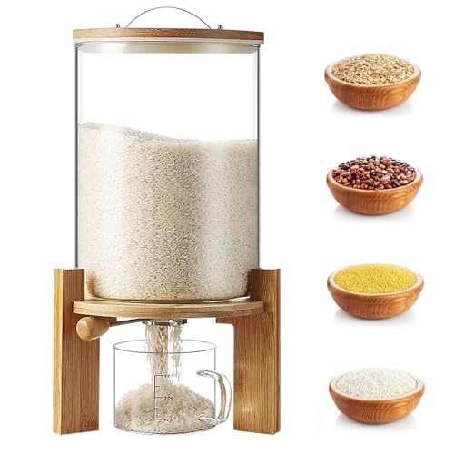 VFDZ Reisspender, Müslispender Glas, Vorratsdosen Glas mit Deckel, Lebensmittelspender mit Glas Messbecher für Bohnen Reis Cereal Getreide, Feuchtigkeits und Staubdicht(Size:8L) von VFDZ