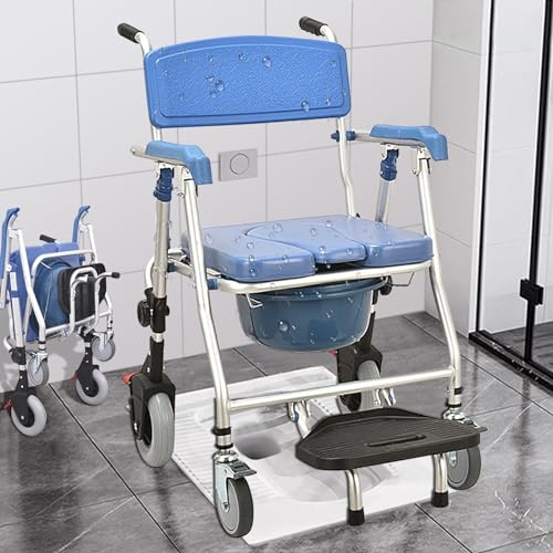 VFDZ Toilettenstuhl für Senioren mit Rollen, Toilettenstuhl Klappbar Fahrbar, Multifunktion Duschstuhl mit Rollen 150kg, Duschsitz mit Rückenlehne und Armlehne für Behinderte von VFDZ