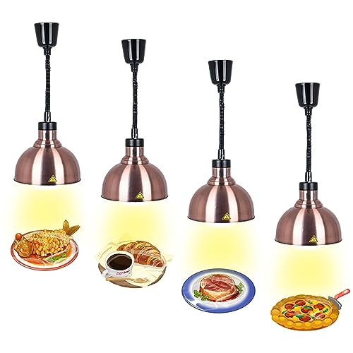 Wärmelampe Küche, Hängende Speisenwärmer Lampe Einziehbares, Wärmelampe Buffet mit 250W Infrarotlampe, Lebensmittel Wärmelampe für Küche und Buffets Esszimmer(Rotes Kupfer, 4 Stück) von VFDZ