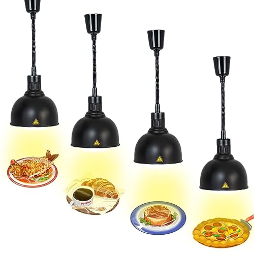 Wärmelampe Küche, Hängende Speisenwärmer Lampe Einziehbares, Wärmelampe Buffet mit 250W Infrarotlampe, Lebensmittel Wärmelampe für Küche und Buffets Esszimmer(Schwarz, 4 Stück) von VFDZ