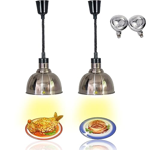 Wärmelampe Küche, Hängende Speisenwärmer Lampe Einziehbares, Wärmelampe Buffet mit 250W Infrarotlampe, Lebensmittel Wärmelampe für Küche und Buffets Esszimmer (Edelstahlfarbe, 2pcs) von VFDZ