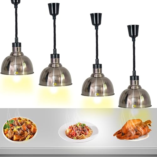 Wärmelampe Küche, Speisenwärmer Lampe Einziehbares, 250W Wärmelampe Buffet, Hängende Lebensmittel Wärmelampe für Küche und Buffets Esszimmer(Edelstahlfarbe, 4 Stück) von VFDZ